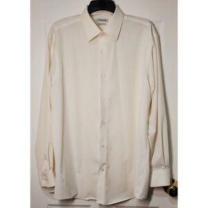 Haggar Classic Fit Dress Shirt 16-16.5 32 33 Cream Stretch Button Up